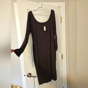 PrettyLittleThing Long-Sleeve Slinky Mini Dress - Chocolate Brown US18